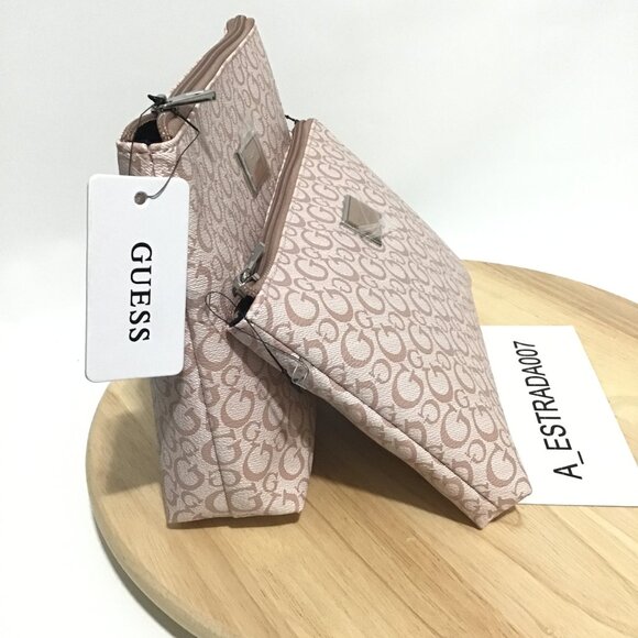 Guess Cosmetic Travel Make Up Toiletry Pouch Bag Junction Travel 2Pcs Blush/Pink - Picture 3 of 8